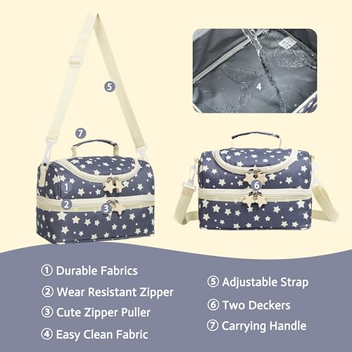 Kids Dual Compartment Lunch Bags Tote for Boys Girls Toddler Lunch Boxes Pre-School Toddler Kindergarten Picnic Camp Food Cooler Thermal with Strap (Yellow Star) - color: Yellow Star