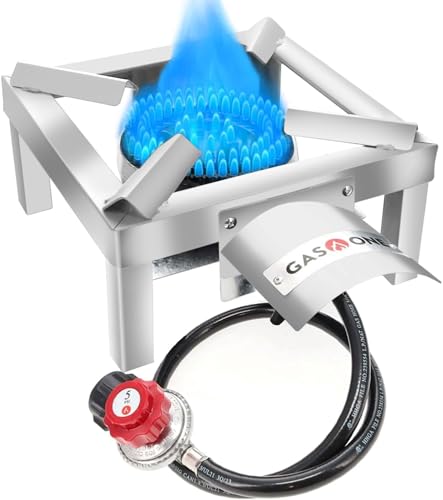 GasOne Stainless Steel Single Propane Burner - Outdoor Cooking with Heat Shield and Guard – Propane Burner Head for Camping, Tailgating, Seafood Boil, Home Brewing - Patented - color: Stainless Steel, size: Single Burner