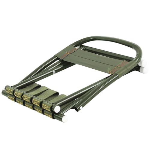 Portable Camping Chair, Full Steel Frame Folding Stool with Back, 400LBS Capacity Military Green Outdoor Chair for Adults, Heavy-Duty Webbing Seat, Compact Foldable Design for Hunting, Fishing, Hiking