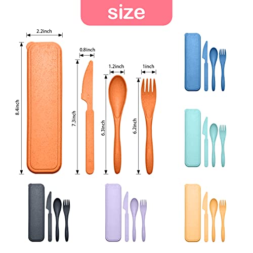Reusable Travel Utensils Set with Case, 12 Sets Wheat Straw Portable Plastic Fork Spoons Knife Camping Cutlery, Eco-Friendly BPA Free Lunch Tableware for Kids Adults Travel Picnic Silverware - color: 12 Sets - Multiple Colors