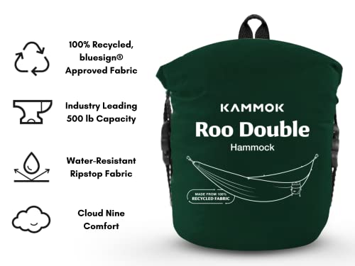 KAMMOK: Roo Double Hammock | Made from Strong & 100% Recycled Water Resistant Ripstop Fabric | Comfortable, Packable, Lightweight (Lifetime Adventure Grade Warranty), Pine Green - color: Pine Green, size: Roo Double