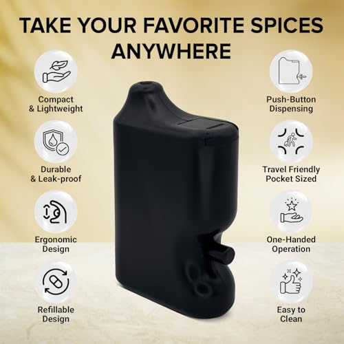 Portable Pepper Shaker (Black) - Versatile Seasoning Set, Flake Salt Dispenser Spice Shakers for Easy Use Rolls - Convenient & Discrete Plastic Salt and Pepper Dispenser for Storing 2g Fine Spices - color: Black