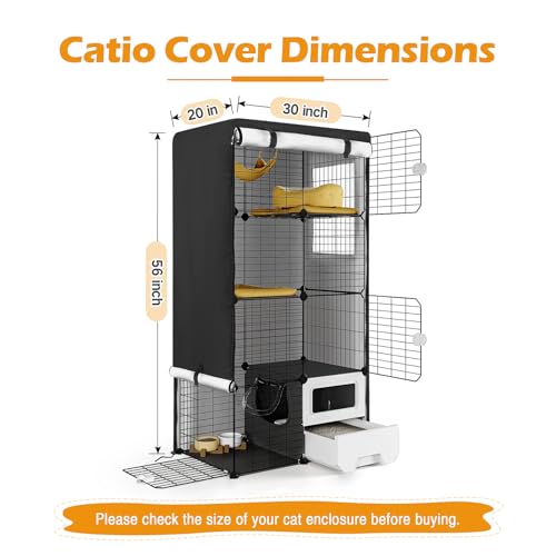 Catio Cover, 30" L x 20" W x 56" H Waterproof Cover for Outdoor Cat Enclosure, 420D Cat Cage Cover for Oneluck Cats Cages, Black (Catio Not Included) - size: 30.0"L x 20.0"W x 56.0"H