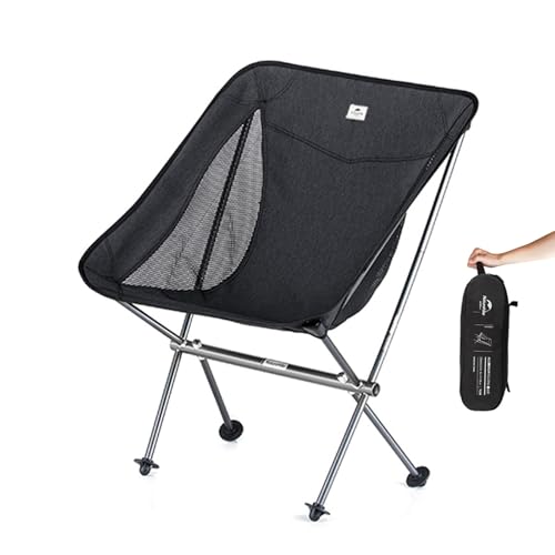 Naturehike YL04 Ultralight Backpacking Chair - 2.1lb & 330lb Capacity Compact Folding Camping Chair for Adults, Portable & Stable Lawn Chairs for Outdoor Camp, Beach, Hunting, Travel, Fishing (Black) - color: Black-m