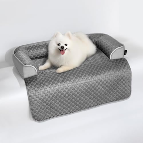 Medium Cooling Dog Bed – 35 x 31 inch Waterproof Couch Cover for Dogs Washable, Non-Slip Bottom Self Cooling Mat for Dogs, Durable & Non-Gel, Dog Couch Bed for Sofa Floor Car, Cooling Grey - color: Cooling Grey, size: Medium
