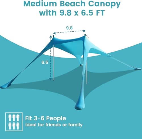 Beach Tent - 9.8 * 6.5 FT Beach Canopy, Portable Tent Sun Shelter UPF50 with 4 Sandbags, 2 Stability Poles Ground Pegs and Anti-Wind Ropes, Outdoor Shade Canopy for Camping, Sky Blue - style: 9.8*6.5 FT 2 Pole-Sky Blue
