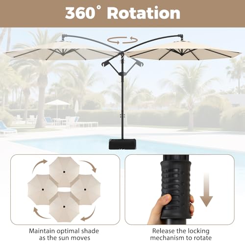 Tangkula 10ft Patio Umbrella with Base Included, Offset Cantilever Outdoor Umbrella with 360 Degree Rotation, Crank Handle, Sun-Protective Canopy for Pool Deck Garden Backyard (Beige) - color: Beige, size: 10 FT