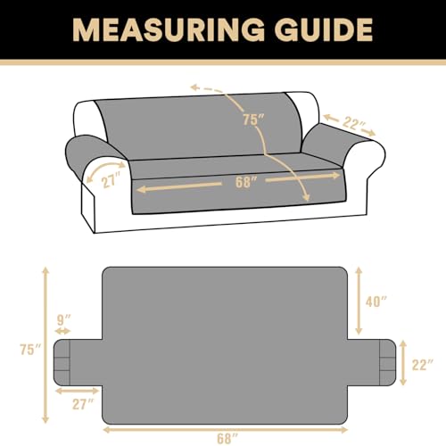 PrinceDeco 100% Waterproof Couch Cover for 3 Cushion Couch Sofa Pet Friendly Non-Slip Couch Cover for Dogs Washable Water Resistant Furniture Protector with Elastic Straps(Sofa 68", French Oak) - color: French Oak, size: Sofa