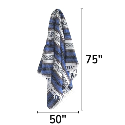 Del Mex Classic Mexican Blanket, Large Authentic Woven Falsa Throw (70"x50"), Artisan Southwest Décor for Beach, Yoga, Outdoors (Navy Blue) - color: Navy Blue
