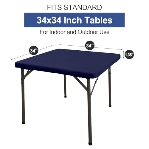 homing Square Table Cloth Cover, Waterproof Polyester Elastic Fitted Tablecloth, Washable Table Protector for Picnic, Camping, Outdoor (Navy Blue, 34" x 34") - color: Navy Blue, size: 34" x 34" (Square)