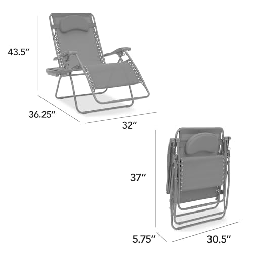 Best Choice Products Oversized Zero Gravity Chair, Folding Outdoor Patio Lounge Recliner w/Cup Holder Accessory Tray, Pillow - Dove Gray - color: Dove Gray