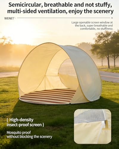 Ultraviolet Protection Pop-up Beach Tent, UPF 50+ Instant Easy Setup Sun Shelter Portable Lightweight Beach Canopy with Carry Bag Waterproof Windproof for 2-4 Person Beach Camping Picnic Backyard (#A) - color: #A