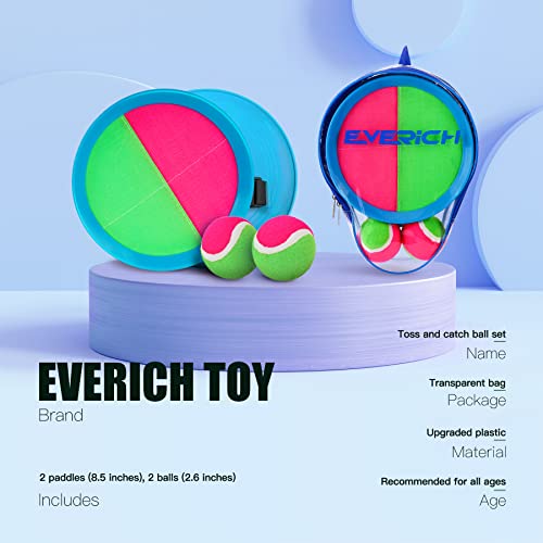 EVERICH Upgraded Toss and Catch Ball Game Set - Indoor and Outdoor Games for Kids 3-12, Beach Sand Pool Water Toy Includes 2 Paddles 2 Sticky Balls, Great Birthday Easter Gifts for Boys Girls - color: Pink Green, size: 2 Paddles 2 Balls