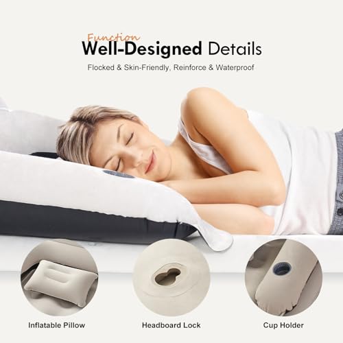 DIMAR GARDEN King Size Air Mattress with Headboard and Pump,Blow Up Mattress Inflatable Bed with Pillows - size: King