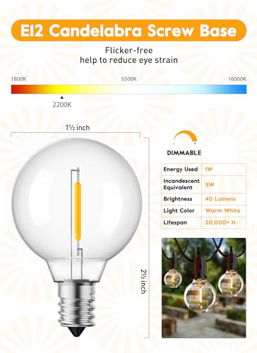 Brightown G40 Replacement LED Light Bulbs, 10 Pack Clear Globe Bulb fits E12 C7 Candelabra Screw Base Sockets, 1.5 Inch Dimmable Edison Light Bulbs for Indoor Outdoor Patio Decor, Warm White - color: Clear-led, size: 10 Pack