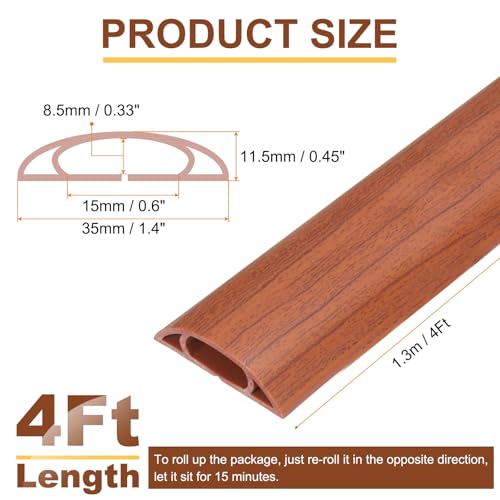 HARFINGTON 4ft Cord Cover Floor W0.6 x H0.33 Inner Channel PVC Hide Extension Cable Floor Wire Hider Wire Covers Protector for Prevent Cable Trips Cables Management, Wood Brown - color: Wood Brown, size: 4ft
