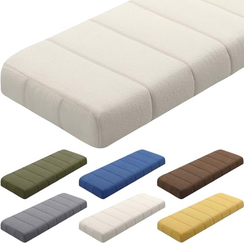 Wenqik Bench Cushion 40x20x4 Inch for Indoor Outdoor Furniture Tufted Thicken Bay Window Seat Cushion Non Slip Waterproof Dining Piano Bench Pad Pillow Anti Cat Scratch for Patio Porch Swing, Beige - color: Beige, size: 40x20x4 Inch