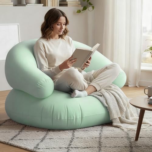 Yoidesu Inflatable Couch with Pump, Easy Setup, Ultralight, Blow up Lounger Chair, Suitable for Hiking, Camping, Beach, Festivals, Lightweight Air Sofa for Relaxing Anywhere (Green) - color: Green