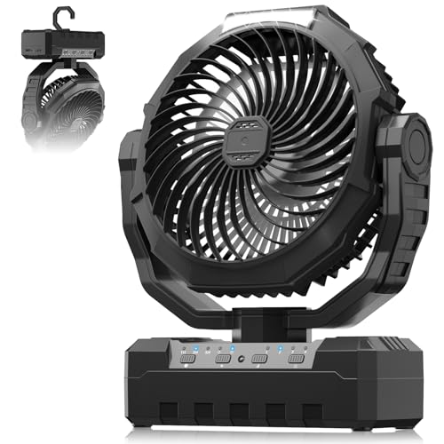 Camping Fan Rechargeable, 20000mAh Battery Powered Portable Fan with 4 Speeds & 2 LED Lights, Cordless Outdoor Tent Fan with Hanging Hook for Home Office Beach Travel - Black - color: Black