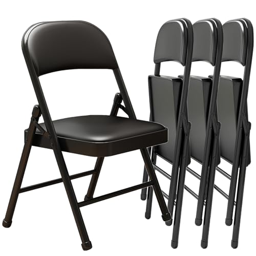 Black Padded Folding Chairs with Cushion 4 Pack, Heavy Duty Steel Metal Frame Foldable Chair for Indoor and Outdoor, Portable Stackable Commercial Seat for Bedroom Patio Party Event - size: 4 pack