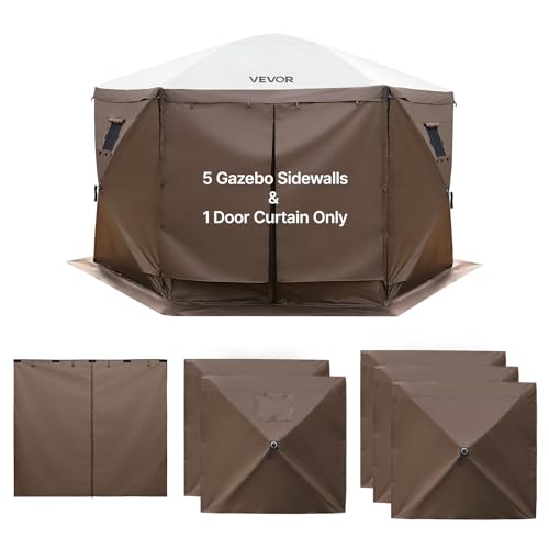 VEVOR 12x12ft Pop Up Gazebo Sidewalls with 2 Window, 3 Solid Waterproof Panels, UV Protection, Wind & Sun Privacy Walls with 1 Zippered Door for Outdoor Events, Compatible with COBIZI Screen Shelters - color: Brown, size: 5 Gazebo Sidewalls + Door Curtain