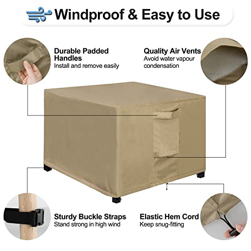 OutdoorLines Outdoor Waterproof Patio Ottoman Covers - Square UV-Proof Patio Side Table Cover Windproof Heavy-Duty Furniture Covering Protector 25L x 25W x 17H Inch, Camel - color: Camel, size: Square 25"l X 25"w X 17"h