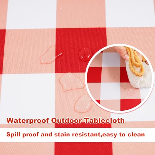 SquarePie Round Outdoor Tablecloth with Umbrella Hole - 70 Inch Water Resistant & Spillproof Table Cloth,Zipped Patio Picnic Table Cover for Camping/Picnic/BBQs/Backyard,Red Checkered - color: Red Checkered, size: 70" (Round)