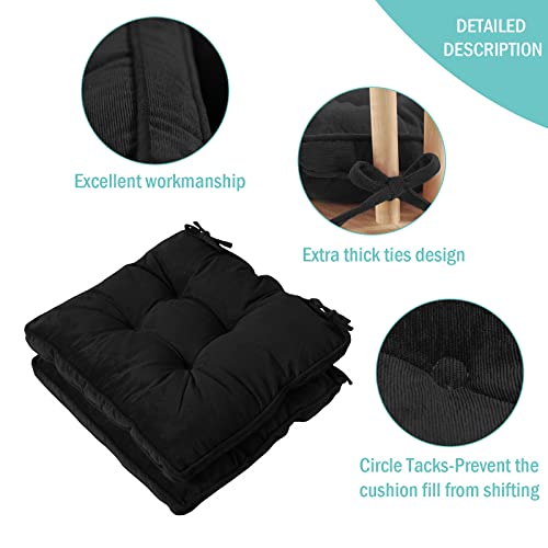 Furlide Chair Cushion with Ties 18 x 18 Inch Indoor Outdoor Cushions for Dining Chairs Set of 2, Square Black - color: Black
