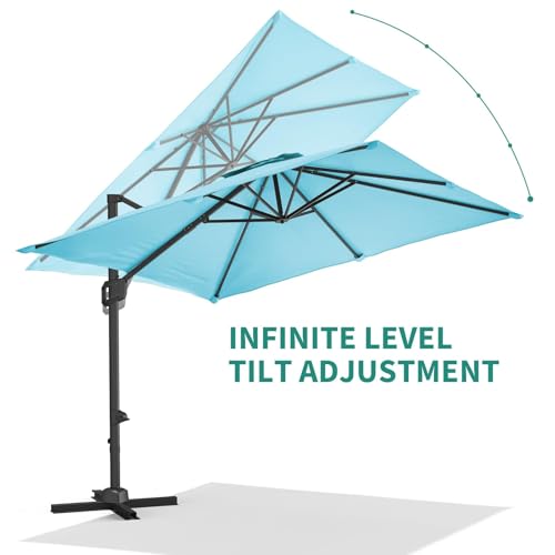 9ft Outdoor Patio Umbrella Heavy Duty 8 Ribs, Waterproof UV Protection Sun Shade with Crank Lift & Push Button Tilt, Outdoor Umbrella for Deck, Pool, Garden, Backyard, Lawn - color: Turquoise Blue&Square, size: 10FT Roman