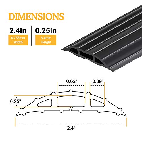 AGPTEK Heavy Duty Floor Cable Cover Cable Protector, 6.5 Ft Floor Cord Protector 3 Channels Floor Cord Cover (Mid Channel 0.62") Contains Cords, Cables and Wires, Good for Office, Home, or Outdoor - color: Black-B