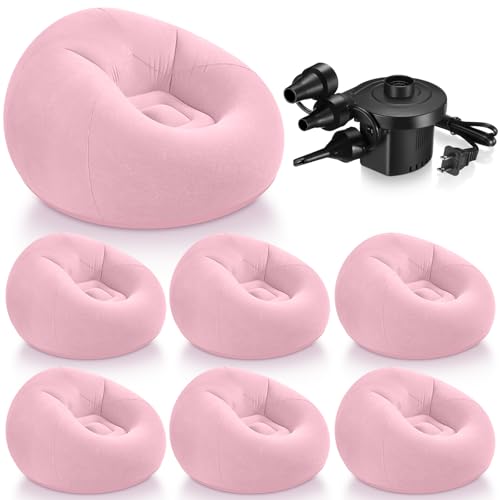 Realspring 6 9 12 Pcs Inflatable Bean Bag Chairs for Adults with Electric Air Pump, Blow up Couch Folding Portable Inflatable Couch Lazy Sofa for Outdoor Movie Night Camping(Pink,6 Pcs) - color: Pink