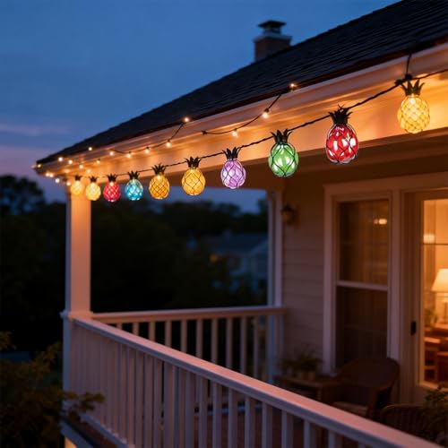 Vigdur Pineapple String Lights - Outdoor Patio Lights Plug in with 10 Pineapple Bulbs Connectable, Indoor String Light for Bedroom Bistro Tiki Decor(10FT - color: Pineapple