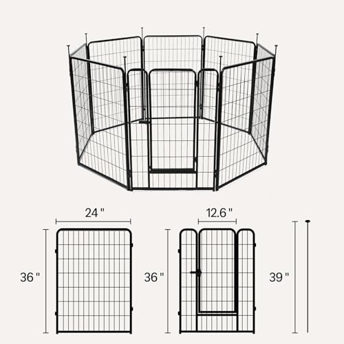 Amazon Basics Dog Playpen, 8 Panels Metal Fence with Door, Foldable for Indoor and Outdoor Use, Suitable for Small to Medium Sized Dogs, 36 Inch Height, Black - style: 8pcs-36"