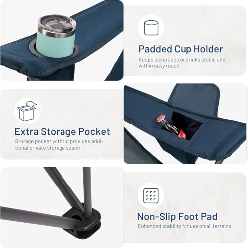 Timber Ridge 550 LBS Oversized Folding Camping Chair for Adults, Heavy Duty Outdoor Chair with Cup Holder Side Pocket for Camp, Lawn, Picnic, Navy-Upgrade - color: Navy-upgrade