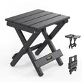 VINGLI Small HDPE Folding Side Table, Plastic Waterproof Portable Adirondack Coffee End Tables, All Weather for Patio, Backyard, Pool, Indoor Use, Slats Style, Black