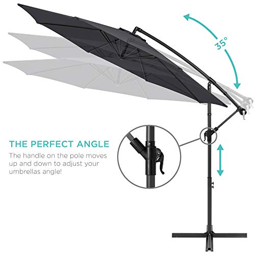 Best Choice Products 10ft Offset Hanging Market Patio Umbrella w/Easy Tilt Adjustment, Polyester Shade, 8 Ribs for Backyard, Poolside, Lawn and Garden - Gray - color: Gray, size: Offset