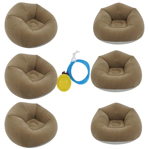 6 Pack Bean Bag Chairs - Inflatable Chairs with Electric Air Pump - Outdoor Blow up Camping Chairs - Lazy Sofa Portable Loungers Couch for Movie Bedroom Reading Camping (Coffee) - color: Coffee