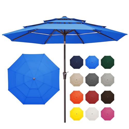 JEAREY 9FT 3 Tier Patio Umbrella Outdoor Market Umbrella Table Umbrellas with 8 Ribs 1.5 Pole Push Button Tilt and Crank UV Protection for Garden,Royal Blue - color: Royal Blue