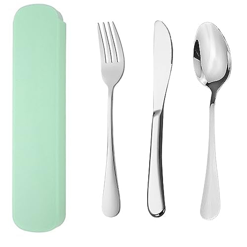 YUDANSI Travel Utensils Set (3pc Stainless Steel Reusable With Case)(Dishwasher Safe Knife Fork Spoon For Picnic Camping School Work Lunch Box) Portable Cutlery Set Green - color: Green