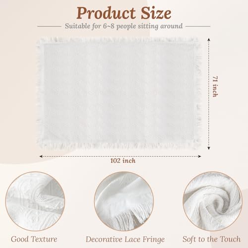 98 x 91 Extra Large White Outdoor Picnic Blanket, Woven Cotton Yarn Oversize Portable Blanket with Fringe for Camping, Lawn or Wedding Photoshoot. Indoor Bohemia Decorations, Machine Washable - size: 7'7" x 8'2" (Square)