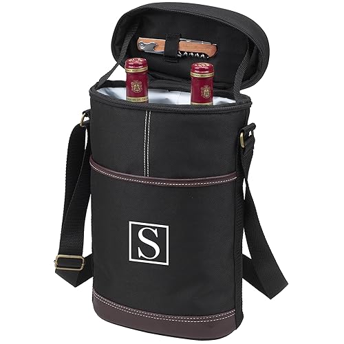 Picnic at Ascot Personalized Monogrammed Insulated 2 Bottle Travel Wine Tote with Corkscrew & Shoulder Strap -Designed & Assembled in The USA