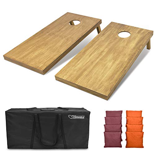 GoSports 4 ft x 2 ft Regulation Size Wooden Cornhole Boards Set with Light Brown Finish - Includes Carrying Case and Bean Bags - color: Burgundy & Orange, size: 4 ft x 2 ft