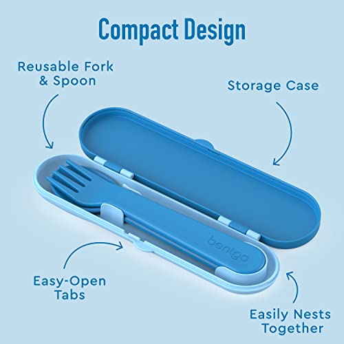 Bentgo Kids Utensil Set - Reusable Plastic Fork, Spoon & Storage Case - BPA-Free Materials, Easy-Grip Handles, Dishwasher Safe - Ideal for School Lunch, Travel, & Outdoors (Blue) - color: Blue