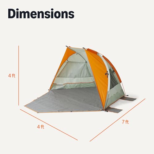 Amazon Basics Camping Sun Shelters with UPF50+ Protection, Mesh Windows for Ventilation, Simple Tool-Free Setup, 7 x 4 x 4 feet (LxWxH), Gray and Orange