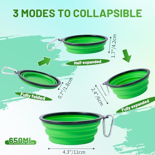 Dog Bowl Pet Collapsible Bowls, 2 Pack Collapsible Dog Water Bowls for Cats Dogs, Portable Pet Feeding Watering Dish for Walking Parking Traveling with 2 Carabiners (Blue+Green, Medium) - color: Blue+Green, size: Medium