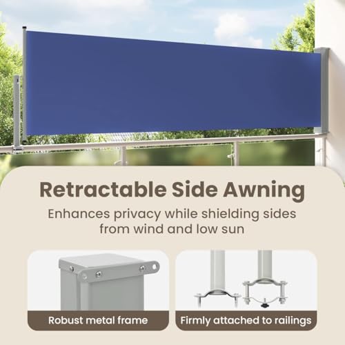vidaXL Retractable Side Awning for Patio Awning Side Blind Sun Shelter Garden Patio Balcony Outdoor UV Resistant 100 x 300 cm Blue - color: Blue, size: 100 x 300 cm