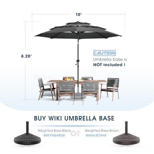 wikiwiki 10ft 3-Tier Patio Umbrella Outdoor Table Market Umbrella for Patio with Push Button Tilt/Crank, Fade Resistant Waterproof POLYESTER Canopy for Garden, Lawn, Deck, Backyard & Pool, Dark Gray - color: Dark Gray, size: 10 FT