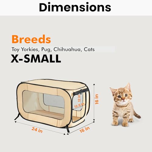 Beatrice Home Fashions Portable, Collapsible, Pop Up Kennel Travel Cat and Dog Crate, 24" L x 16.6" W x 16" H, Beige - color: Beige, size: 24.0"L x 16.6"W x 16.0"H