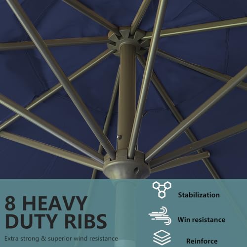 9FT Outdoor Patio Umbrella Outdoor pool Umbrella with Push Button Tilt and Crank, Market Umbrella 8 Sturdy Ribs UV Protection for Garden, Deck, Backyard (navy) - color: Navy
