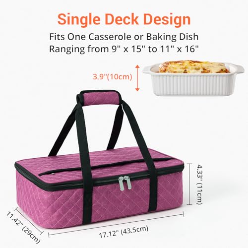 Insulated Casserole Carrier Portable Food Tote for Hot or Cold – Fits 9"x13" Baking Dish, Lasagna Holder for Parties, Picnic, Travel, Beach - Rose Red - color: Pink